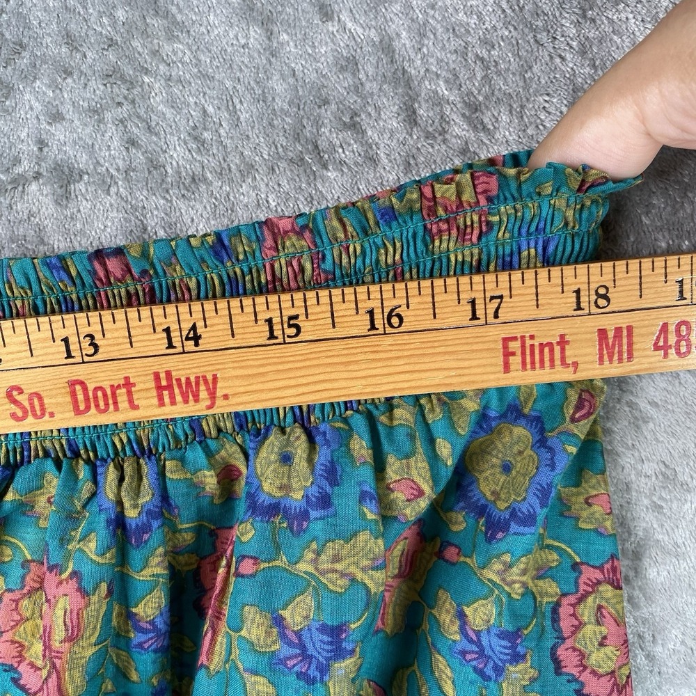 Natural Life Skirt Womens Sz M Teal Peony Border Floral Maxi Boho Artsy Smocked - Picture 10 of 12